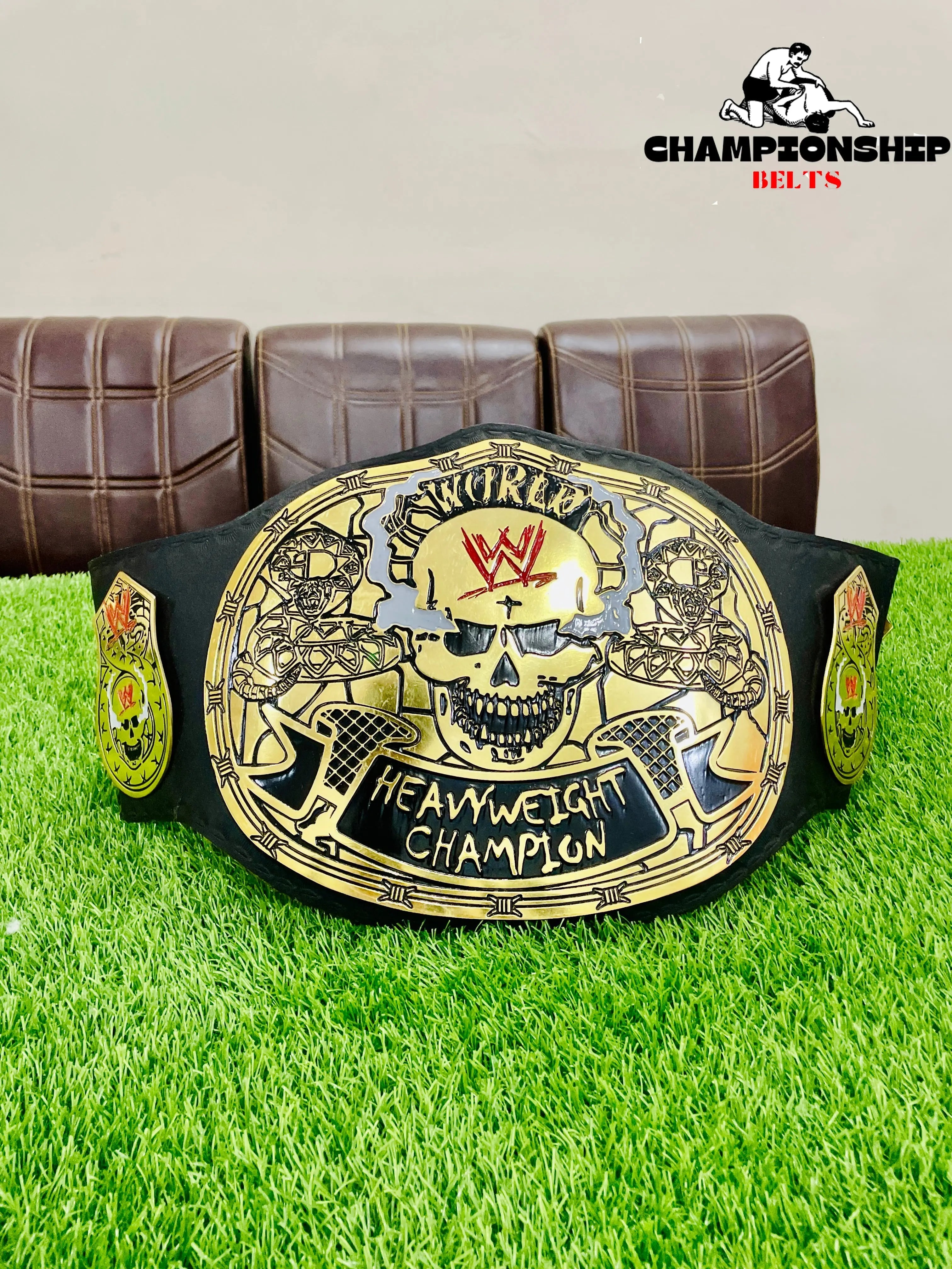 smoking skull title belt snake skin​