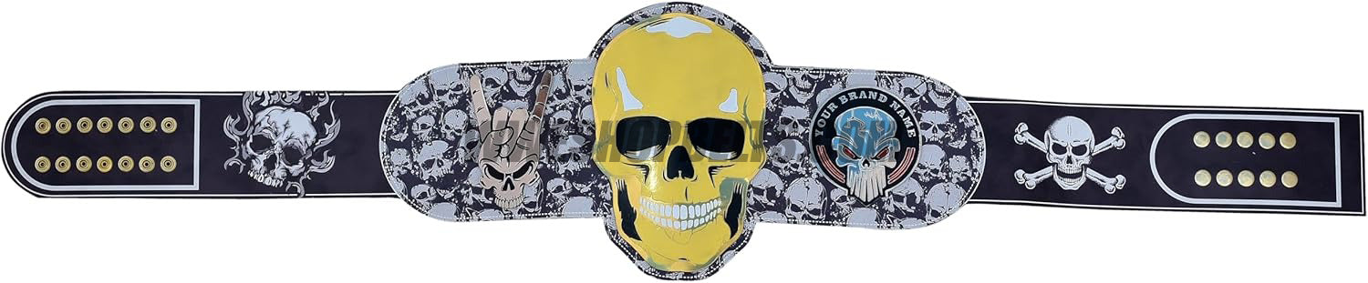 Custom Skull Belt with Gold Skull Plate Design