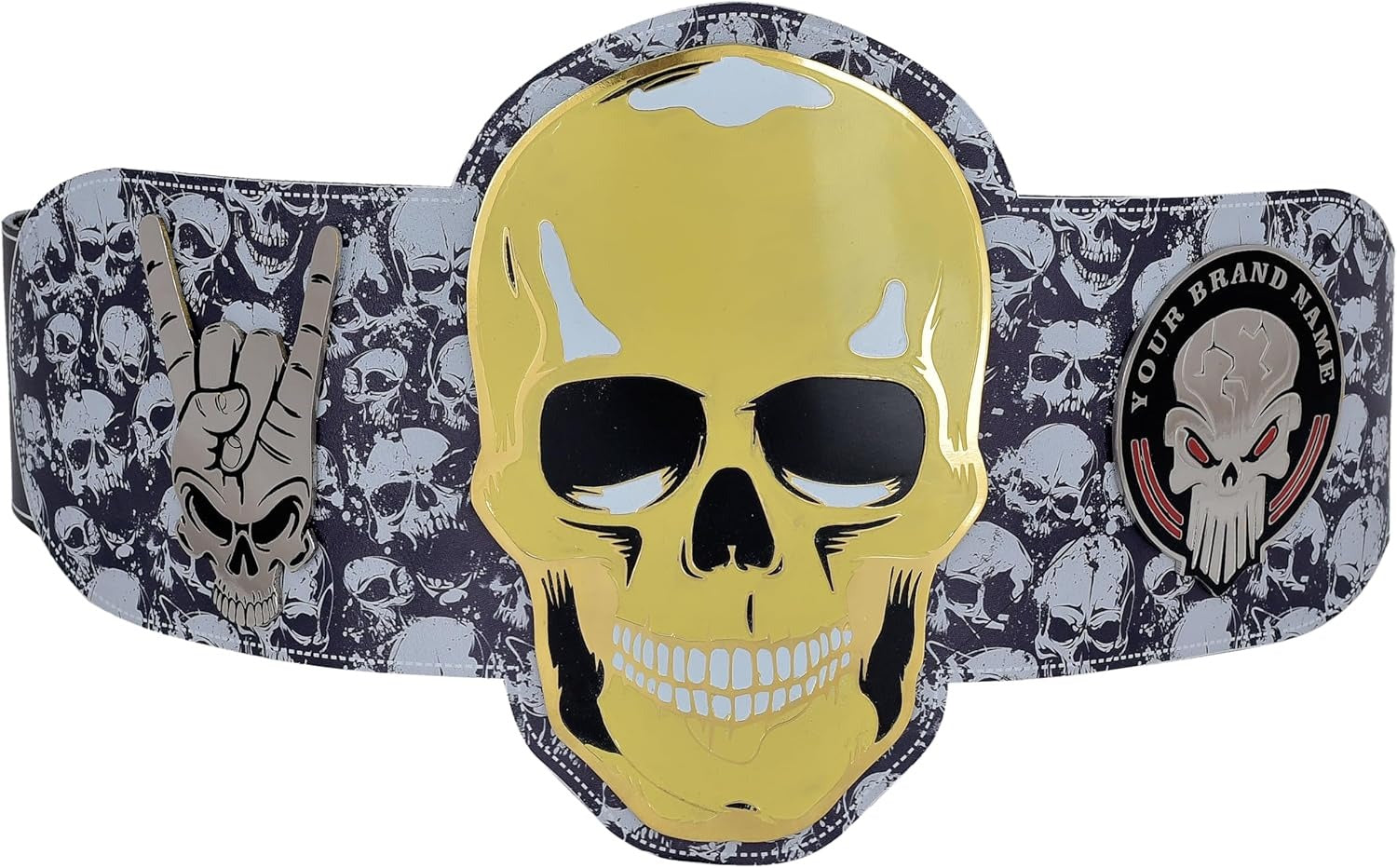 Custom Skull Belt with Gold Skull Plate Design