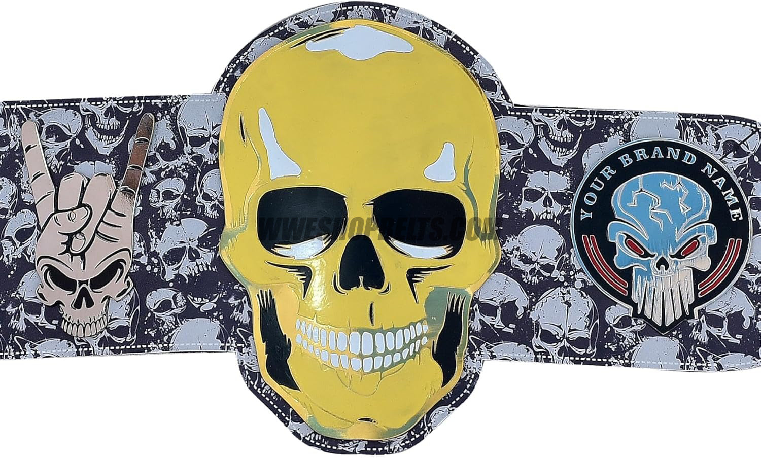 Custom Skull Belt with Gold Skull Plate Design