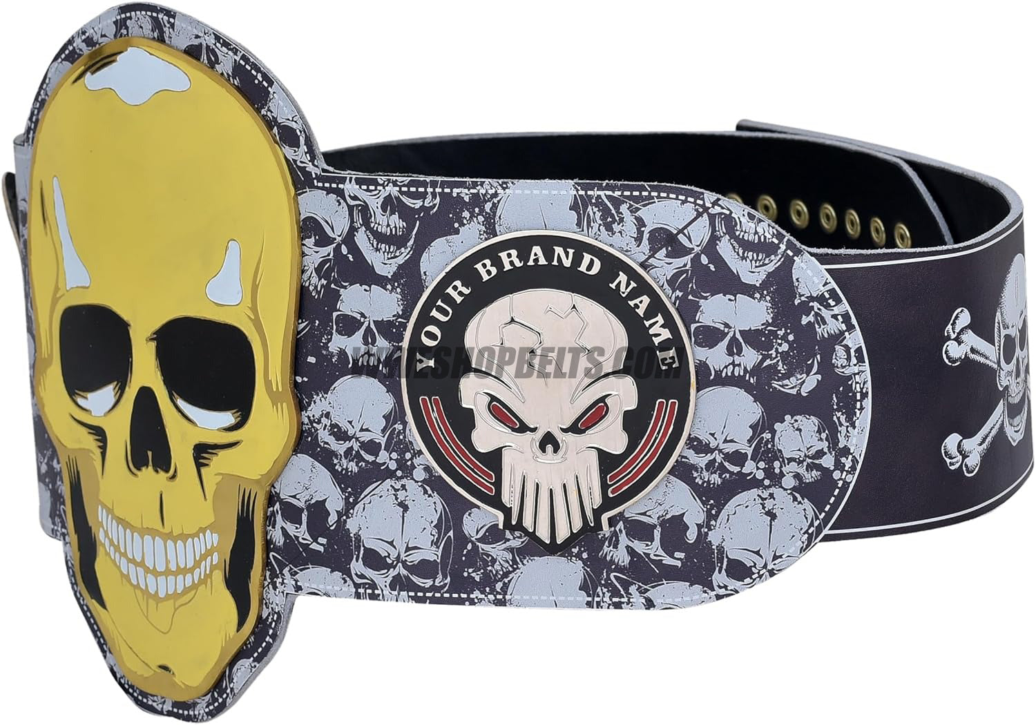Custom Skull Belt with Gold Skull Plate Design