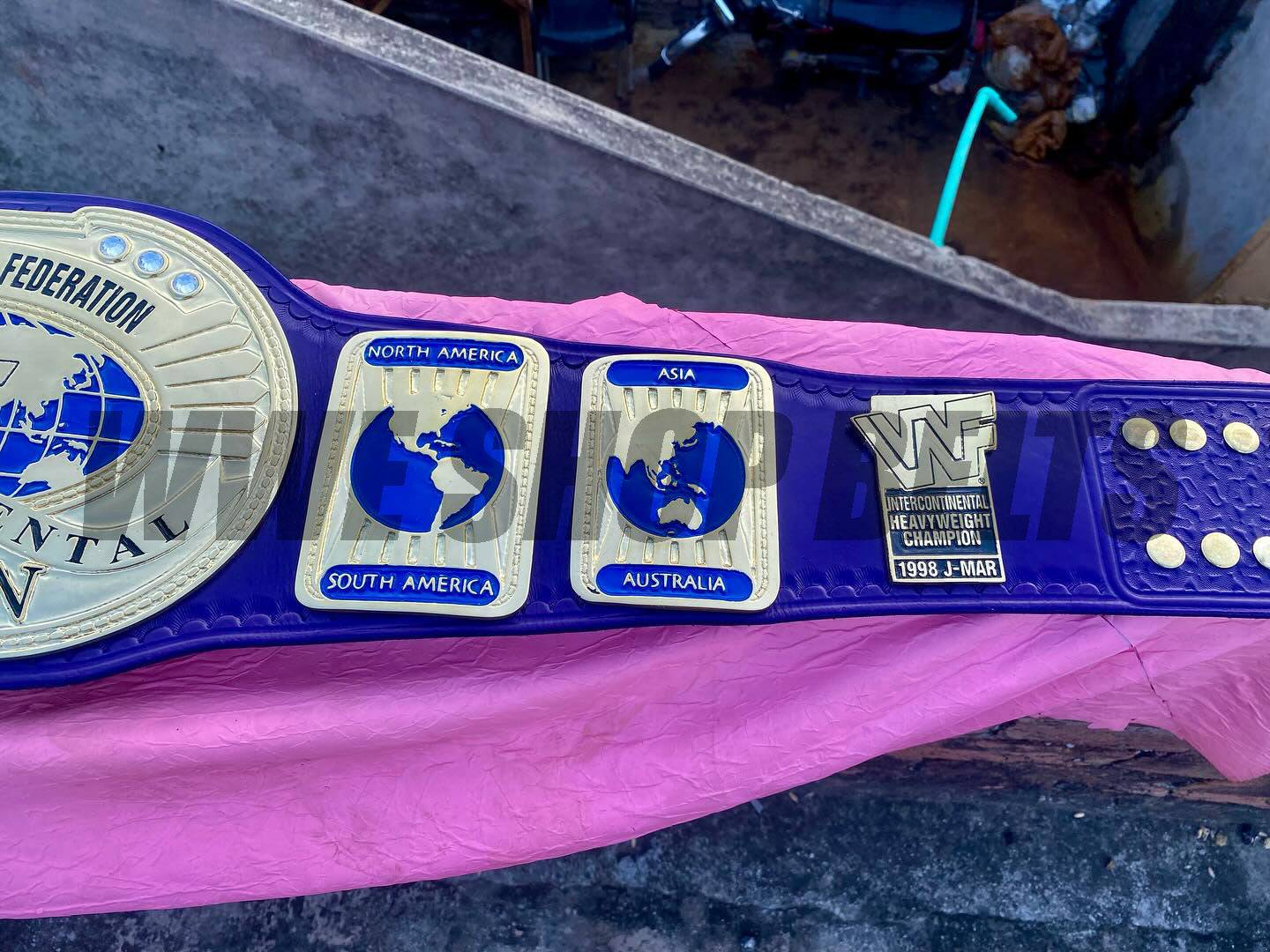 24K CNC WWF Intercontinental Championship Belt – Classic Blue Strap Replica Title
