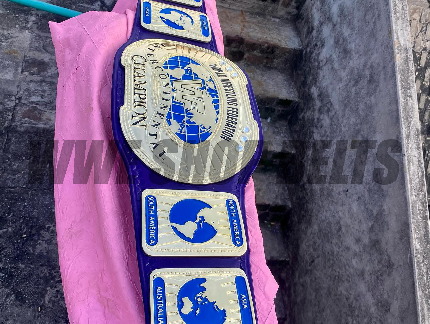 24K CNC WWF Intercontinental Championship Belt – Classic Blue Strap Replica Title