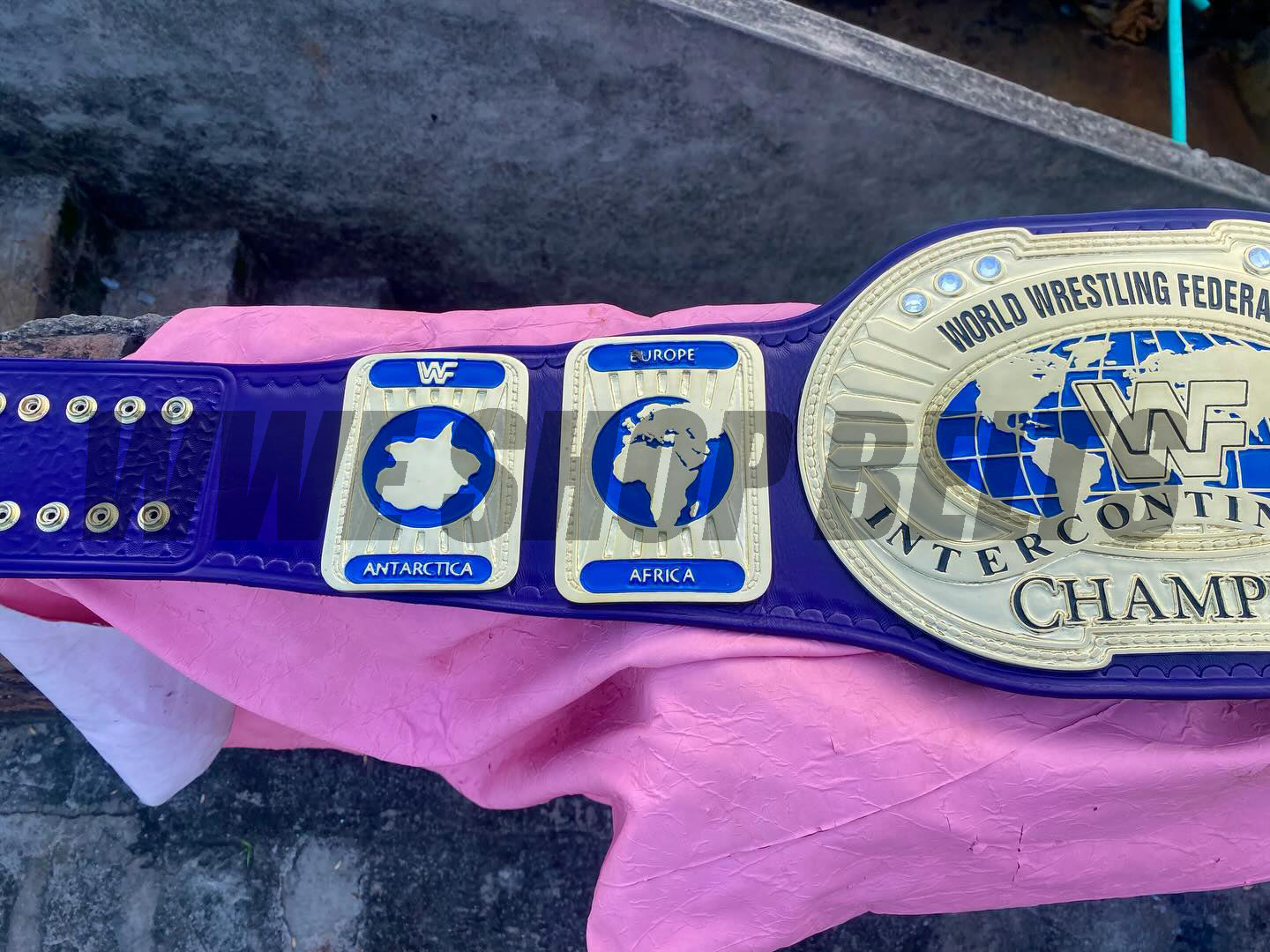 24K CNC WWF Intercontinental Championship Belt – Classic Blue Strap Replica Title
